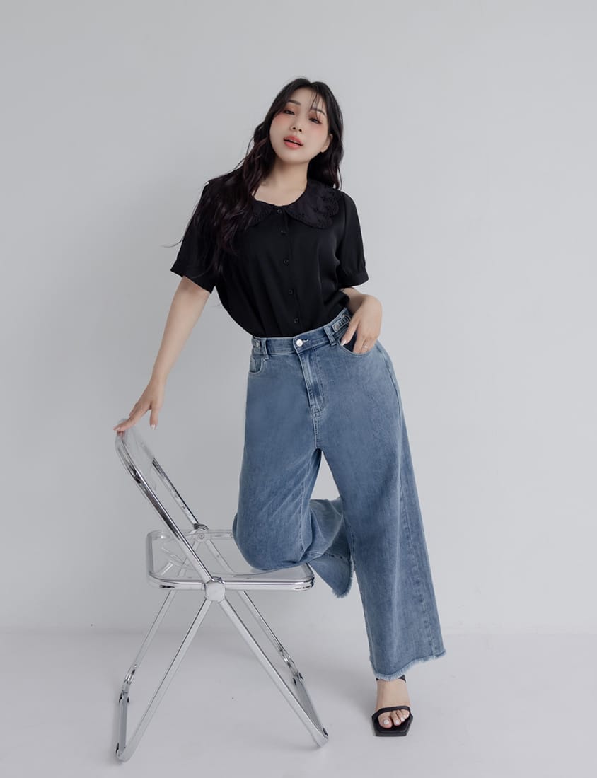 Cooling Tech with Raw Hem Plus Size Straight Leg Denim