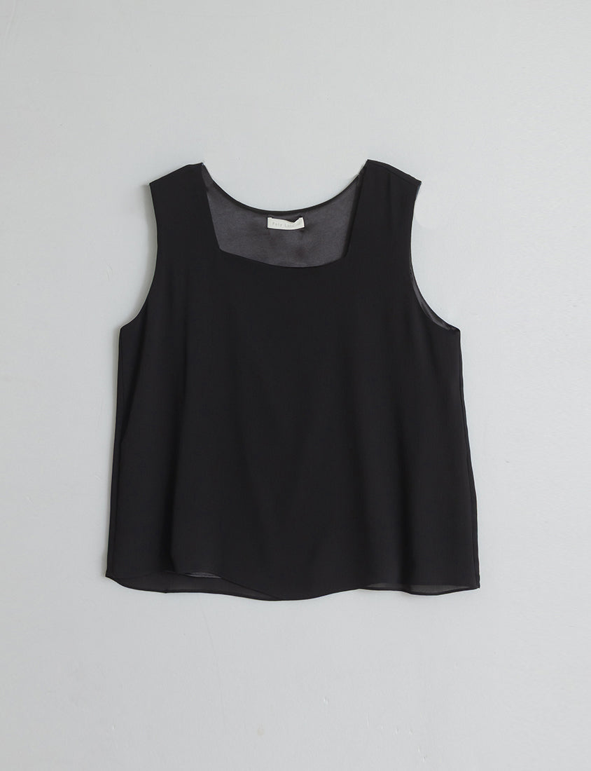 MISS. Textured Crinkle Chiffon Square Neck Plus Size Tank Top