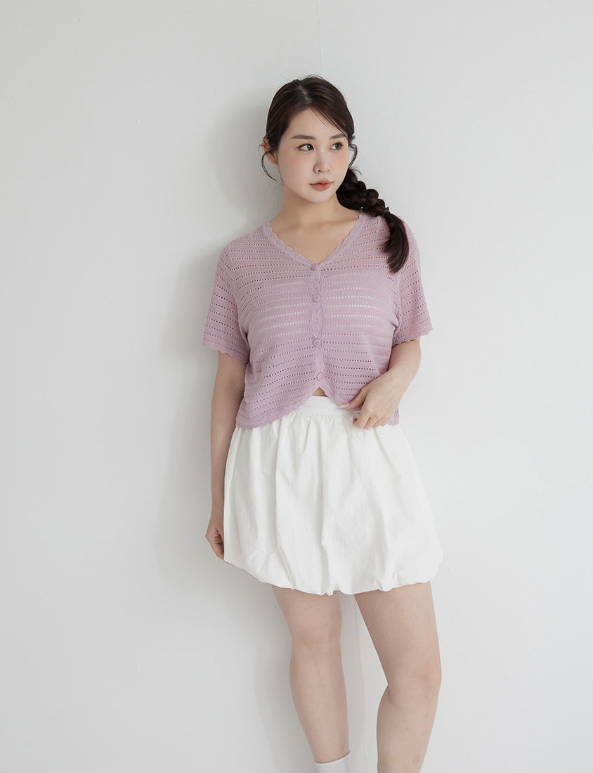 Cute Frill Trim Cutout Cropped Knit Plus Size Cardigan