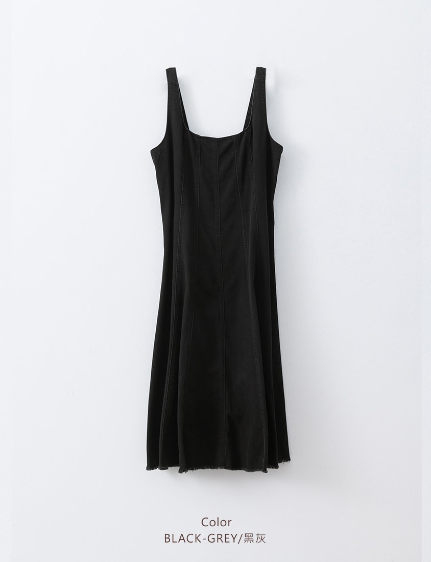 Tencel Silky Denim Square Neck Flare Plus Size Dress