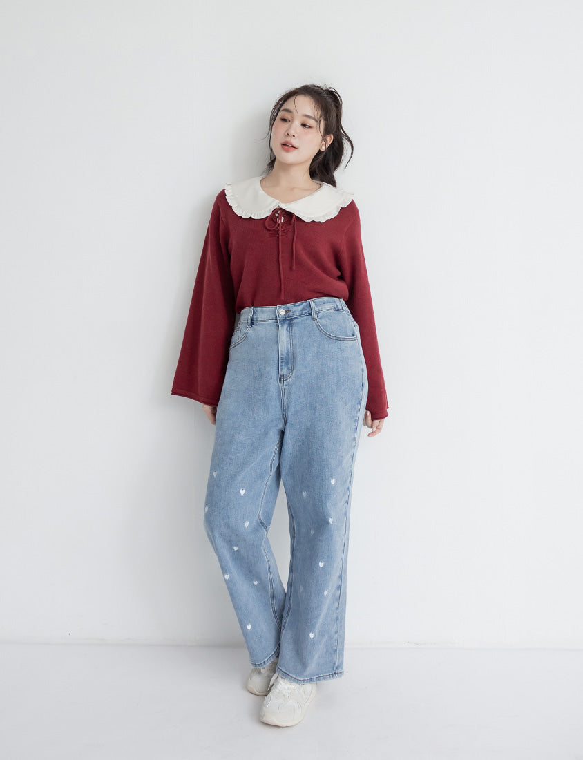 V-Neck Tie Flare Sleeve Plus Size Knit Top