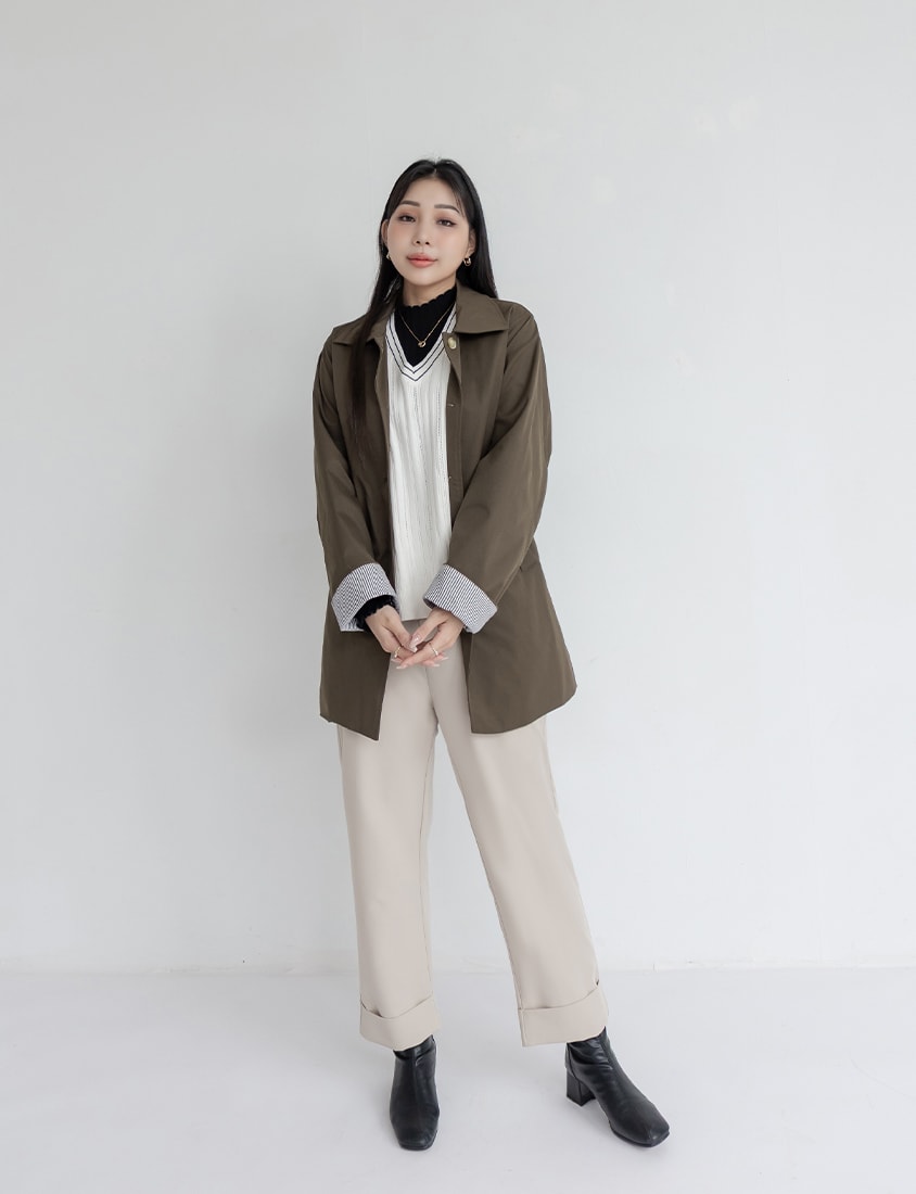 MISS.Korean Style Textured Mid-Length Plus Size Trench Coat (With Belt)