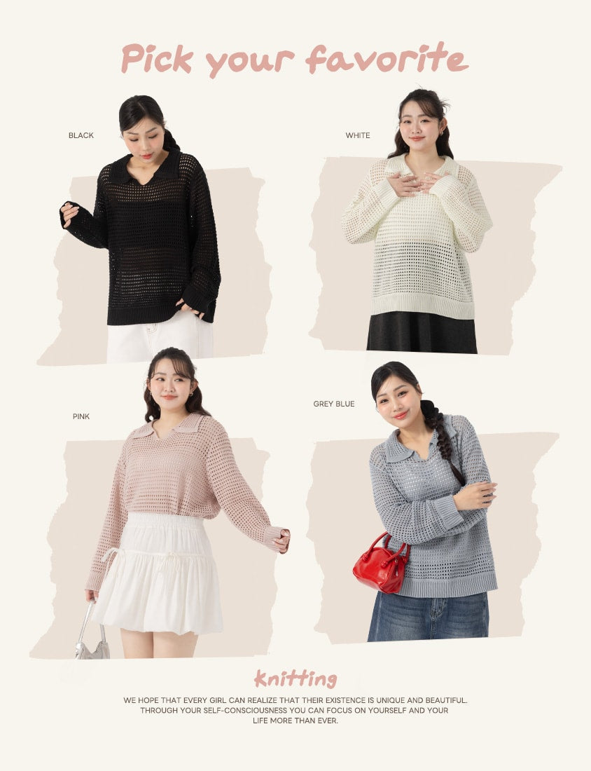 Anti-Pilling Cutout Hollow Collar Plus Size Knit Top