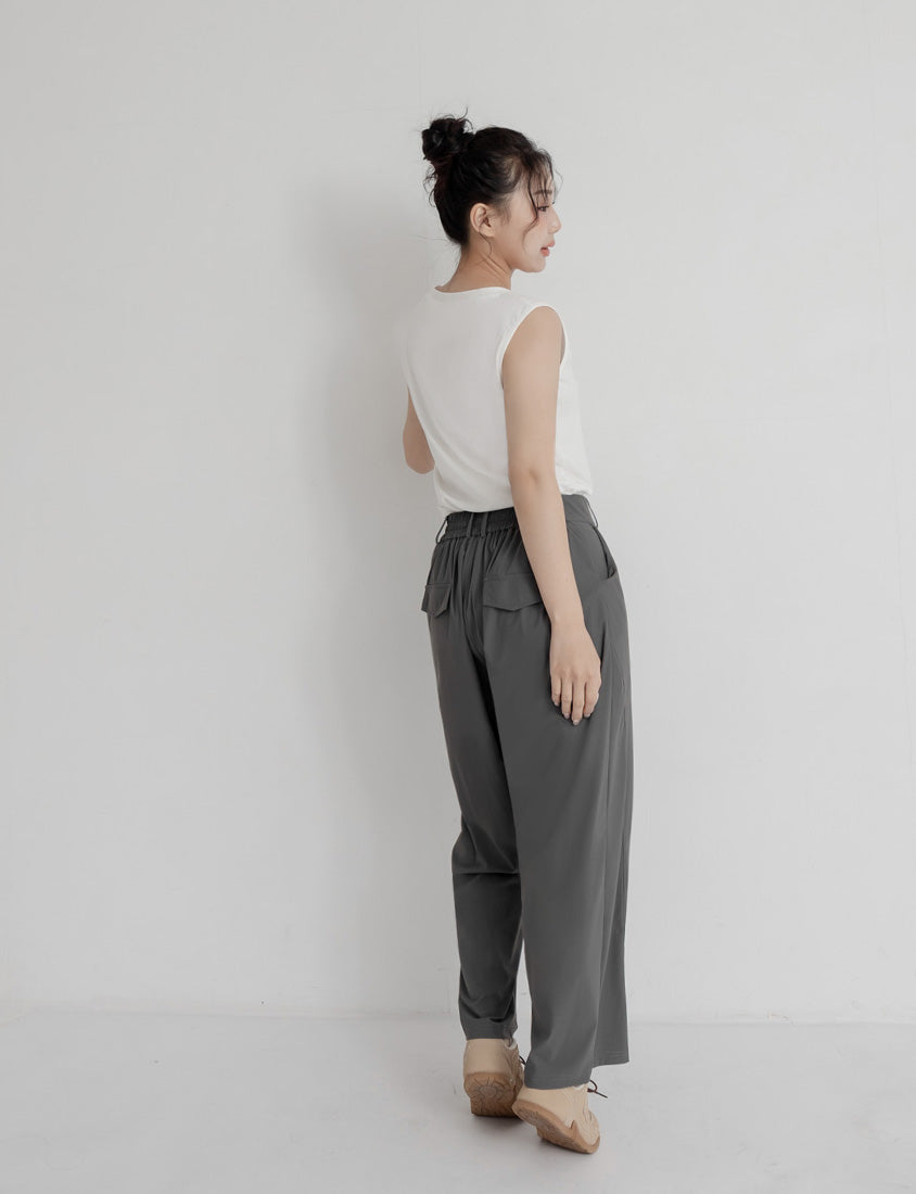 Silky Cool Elastic Back Waist Plus Size Straight Leg Pants