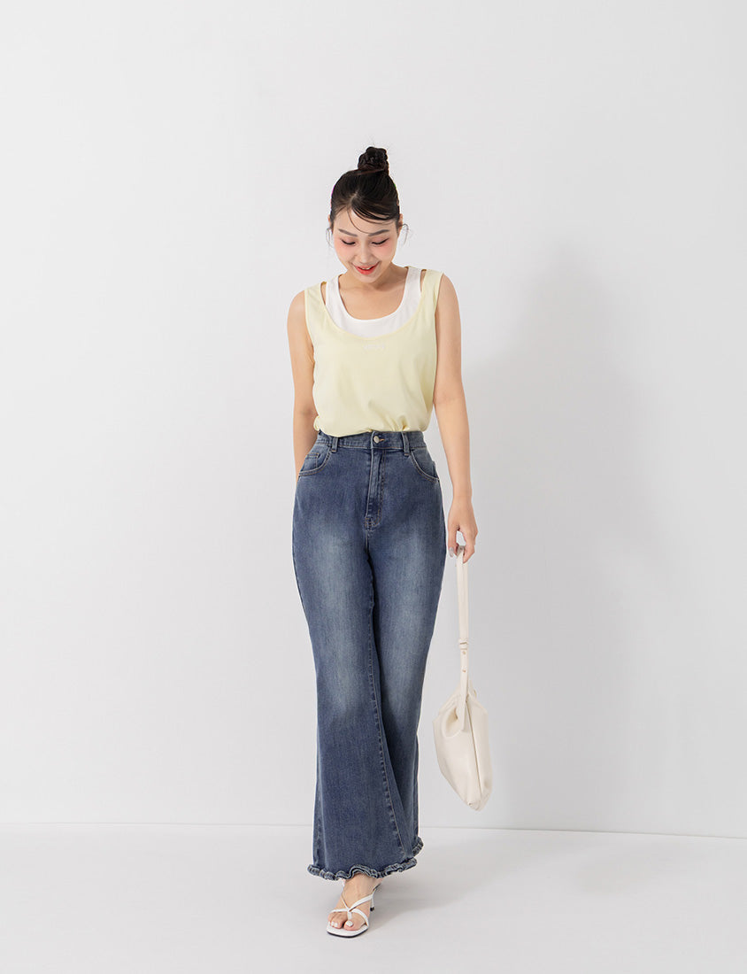 Stretch Ruffle Hem Plus Size Flared Jeans