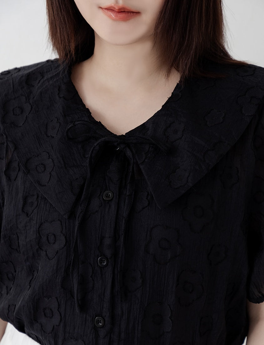 Two-Piece Floral Collar Tie Plus Size Shirt (with Camisole)