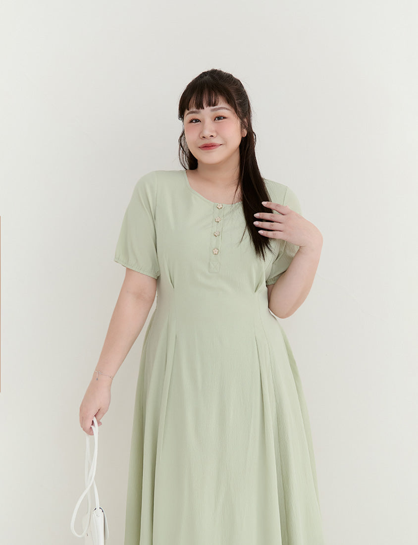MISS. Elegant Tweed Puff Sleeve Textured Plus Size Maxi Dress