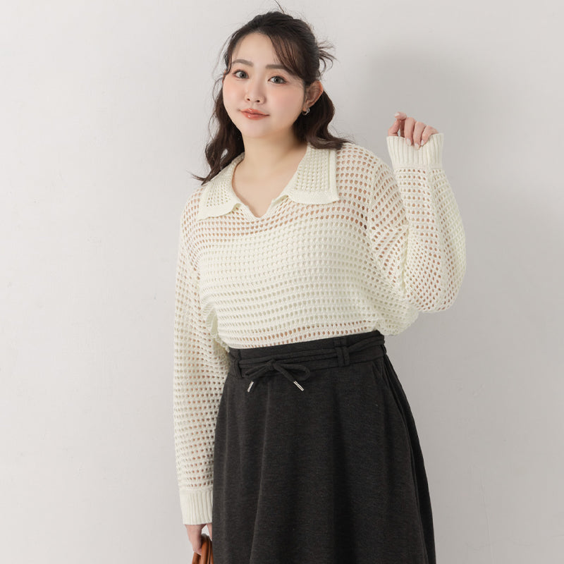 Anti-Pilling Cutout Hollow Collar Plus Size Knit Top