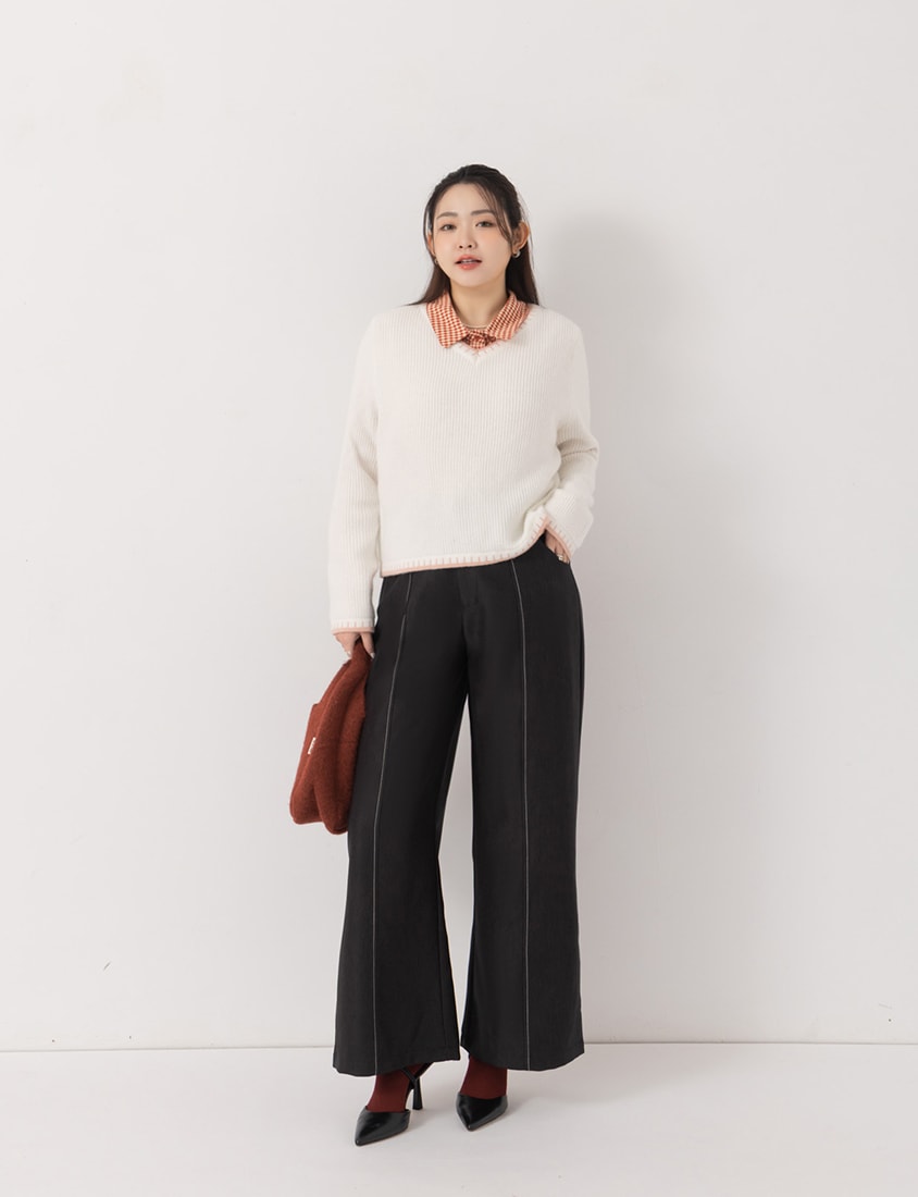 MISS. Slim Fit Colorblock Topstitched Plus Size Tailored Pants