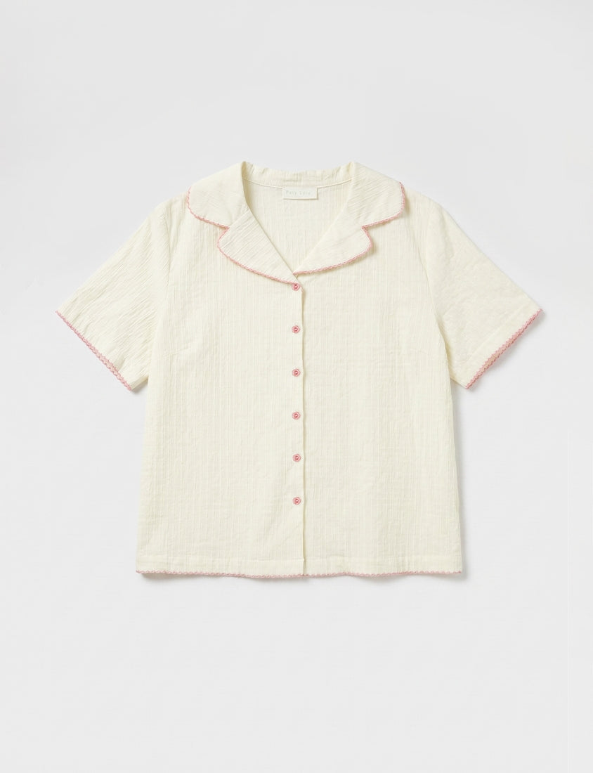 Cute Jacquard Contrast Cuban Collar Plus Size Shirt
