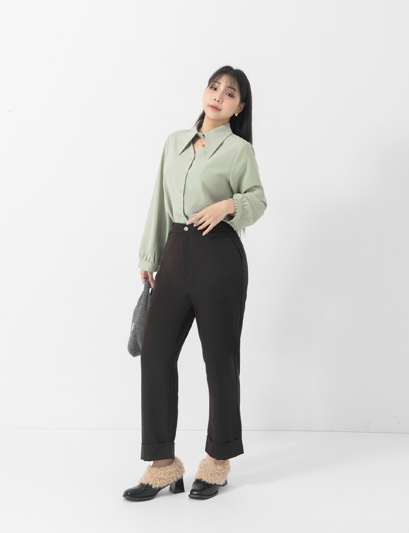 MISS. Boyfriend Style Cropped Cuffed Plus Size Tailored Pants