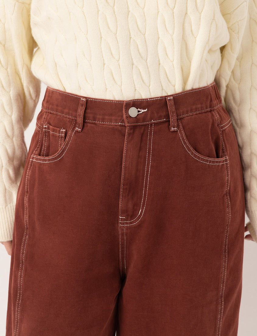 Versatile Twill Colorblock Topstitched Plus Size Straight Wide Pants (Unisex)
