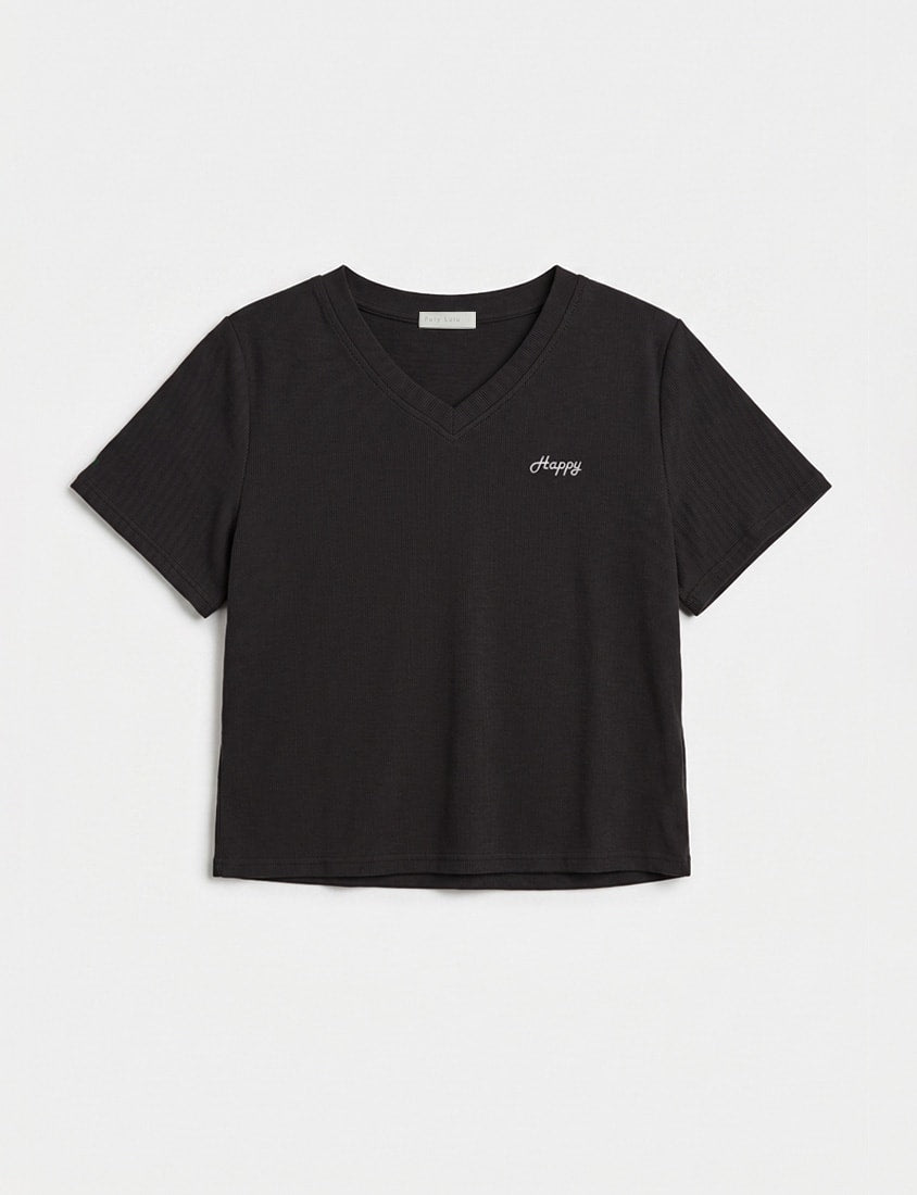 Soft Stretch Cotton Minimal Embroidered V-Neck Plus Size Tee