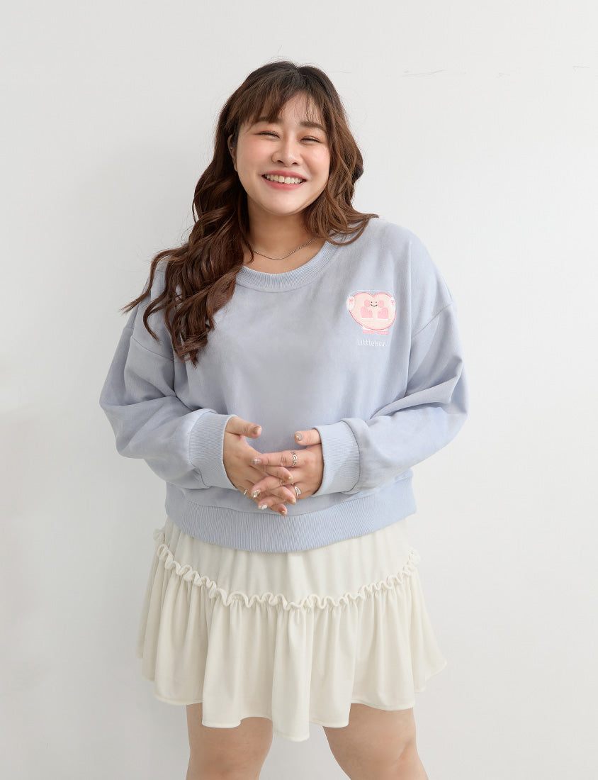 Suede Mittens Embroidered Plus Size Cropped Sweatshirt (Little Heart Collab)