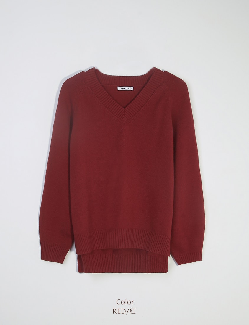 Soft Stretch Warm Multicolor V-Neck Plus Size Long Sleeve Knit Top