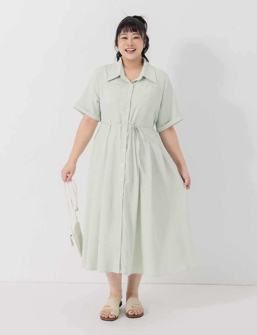 Vintage Japanese Style Button-Up Collar Plus Size Maxi Dress