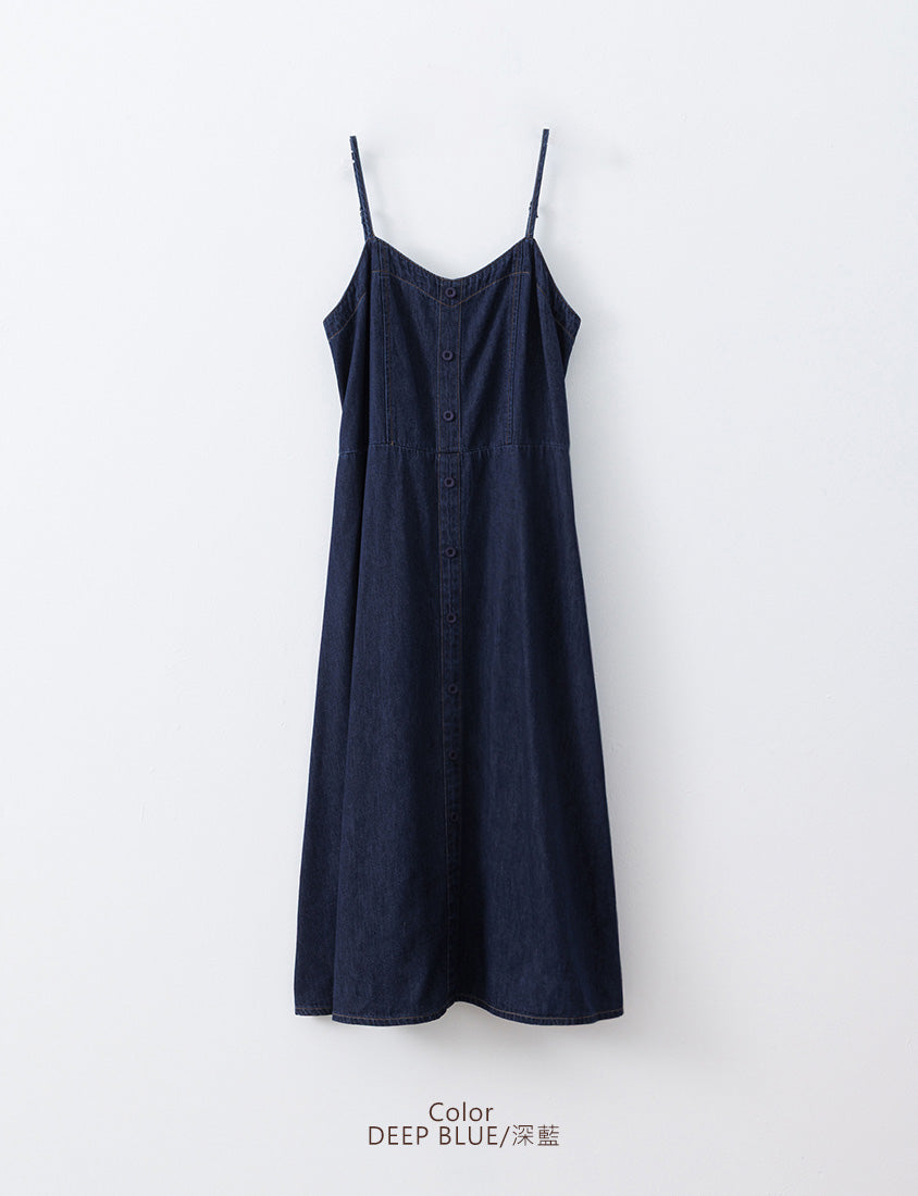 Tencel Silky Denim Faux Button Strap Plus Size Maxi Dress