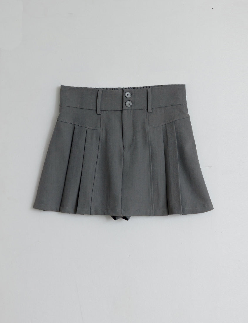 MISS. High Waist Tummy Flattering Pleated Tailored Plus Size Mini Skirt