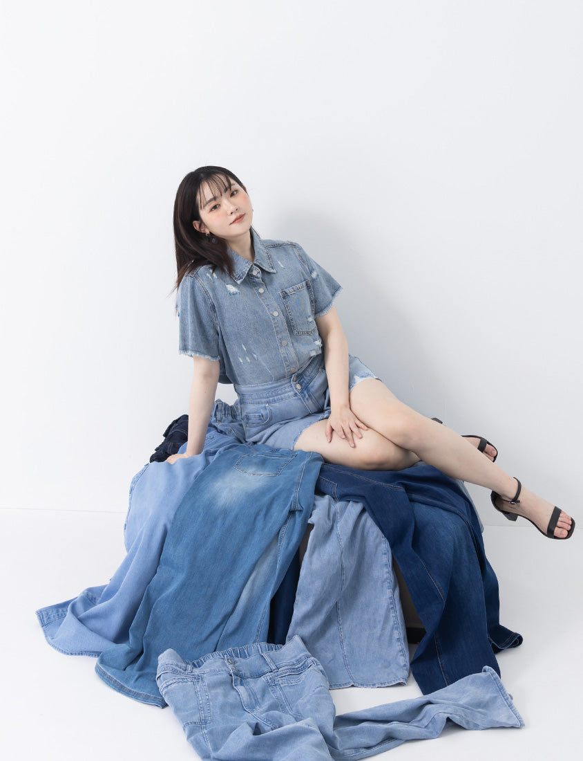 Tencel Silky Denim Distressed Plus Size Shirt Jacket