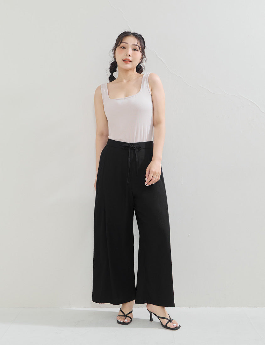 Lightweight Linen-Blend Plus Size Drawstring Pants