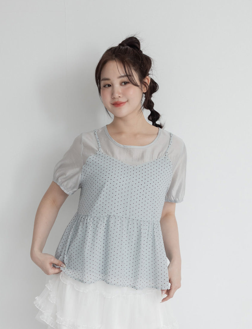 Cute Floral Print Faux Two Piece Plus Size Top