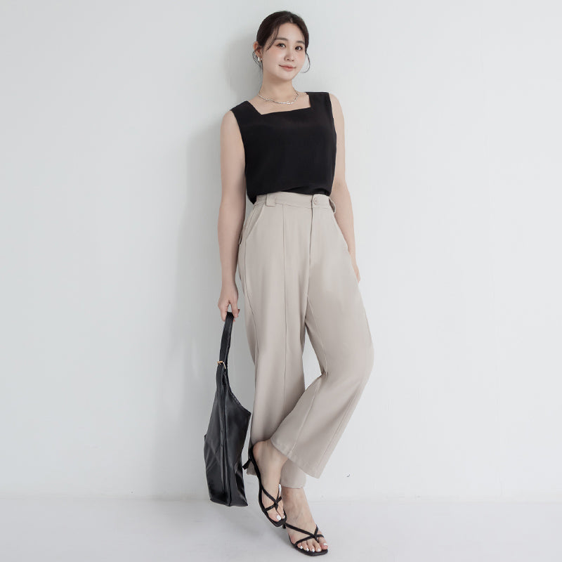MISS. Textured Crinkle Chiffon Square Neck Plus Size Tank Top