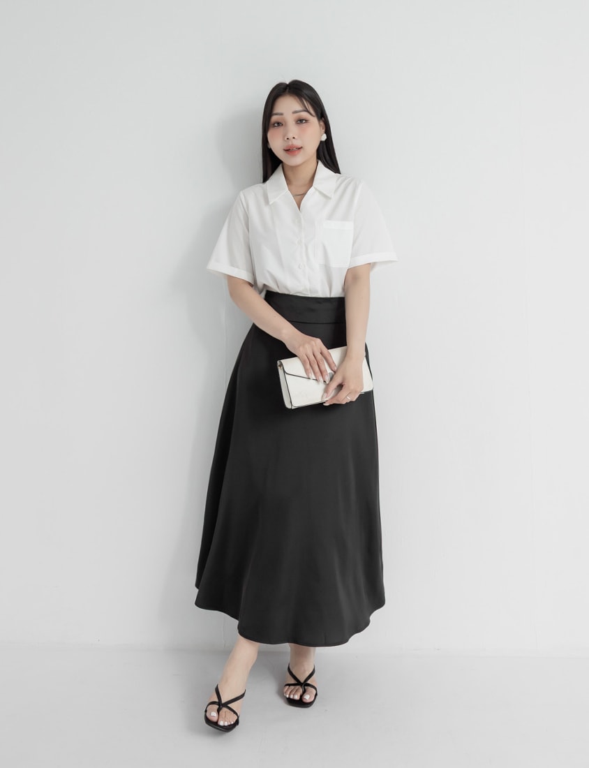 MISS. Soft Sheen Flowy Satin Plus Size Maxi Skirt