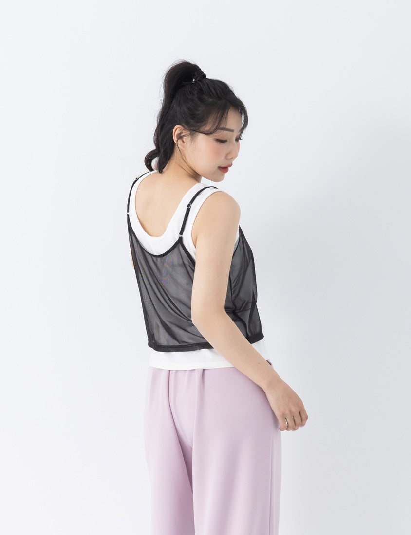 Two Piece Sheer Printed U-Neck Plus Size Tank Set