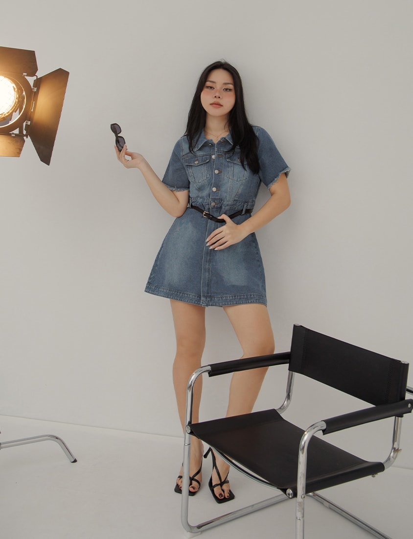 2-Way Stitch Detail Plus Size Denim Mini Dress
