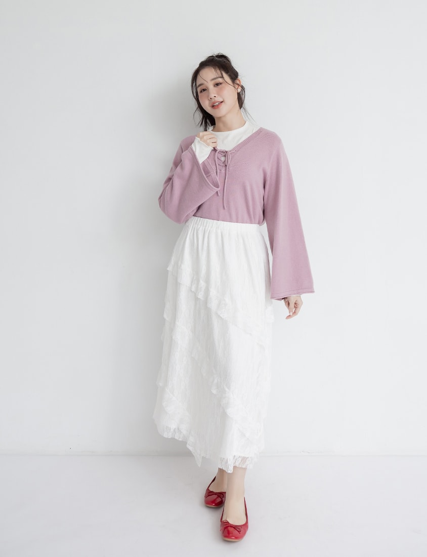 V-Neck Tie Flare Sleeve Plus Size Knit Top