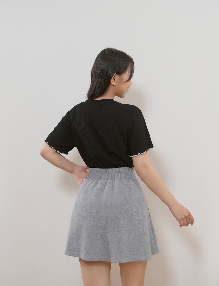 Cute Ruffle Trim Ribbed Plus Size Top