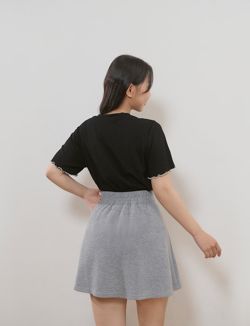 Cute Ruffle Trim Ribbed Plus Size Top