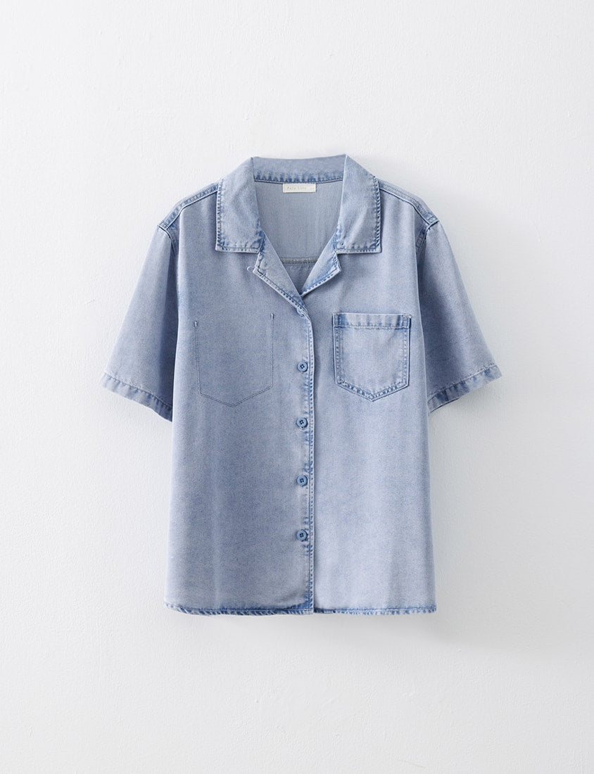 Lyocell Cooling 2-Way Denim Plus Size Shirt