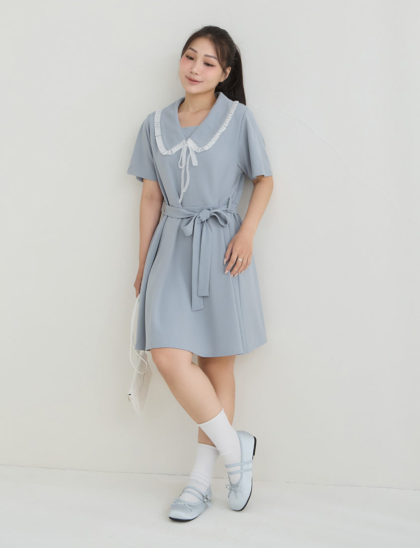 Sweet Preppy Contrast Collar Plus Size Maxi Dress