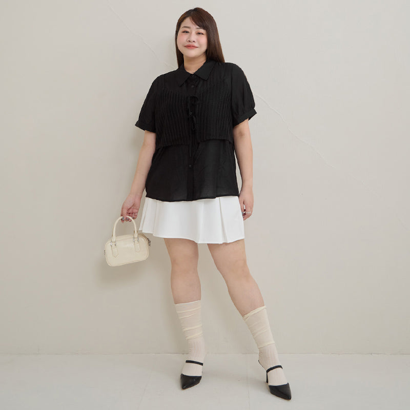 MISS. Faux Two Piece Sheer Plus Size Shirt