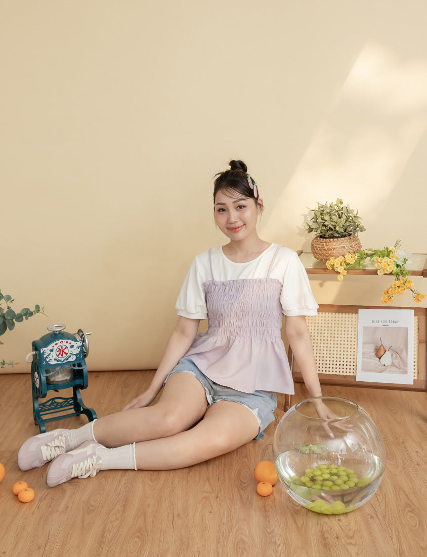 Sweet Crinkle Faux Two-Piece Short Sleeve Plus Size Top