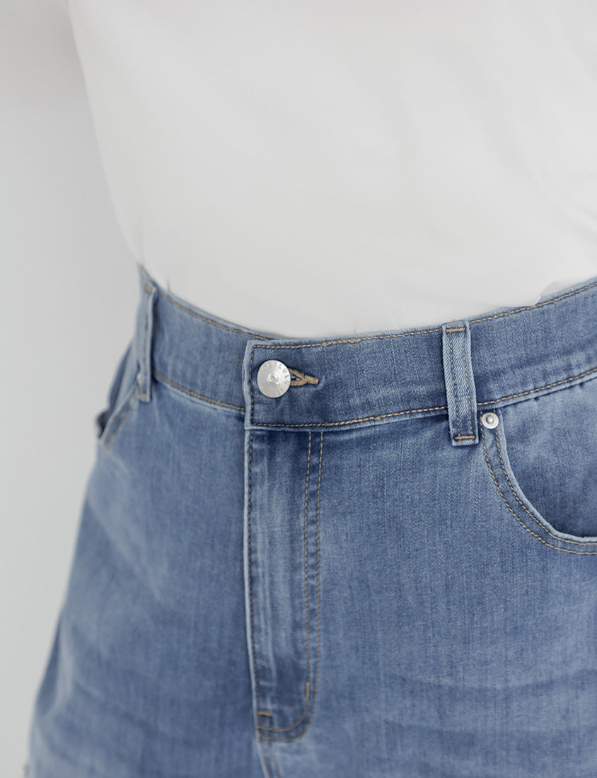 Pearl Embellished Stretch Denim Plus Size Wide Leg Pants