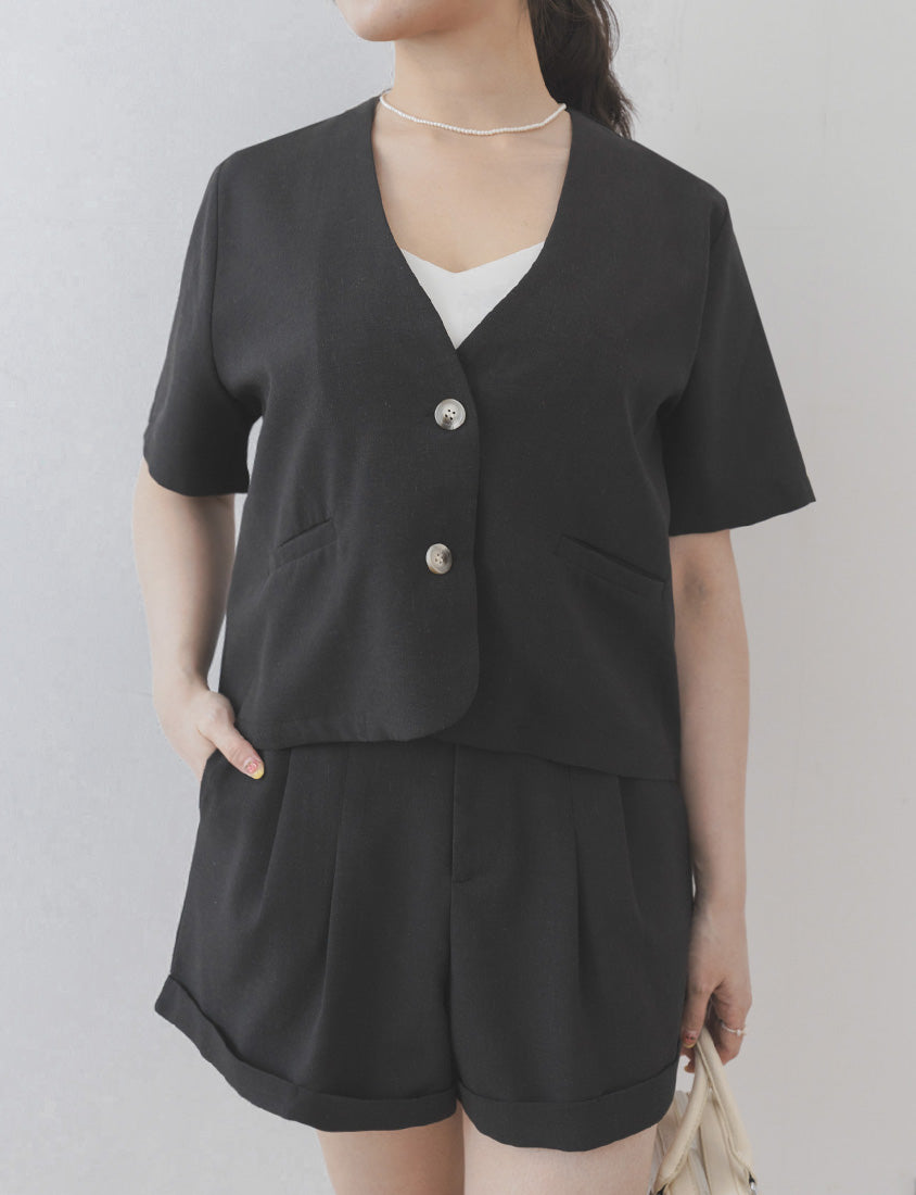 MISS. Wrinkle-Resistant Soft Linen Collarless Blazer Plus Size Jacket