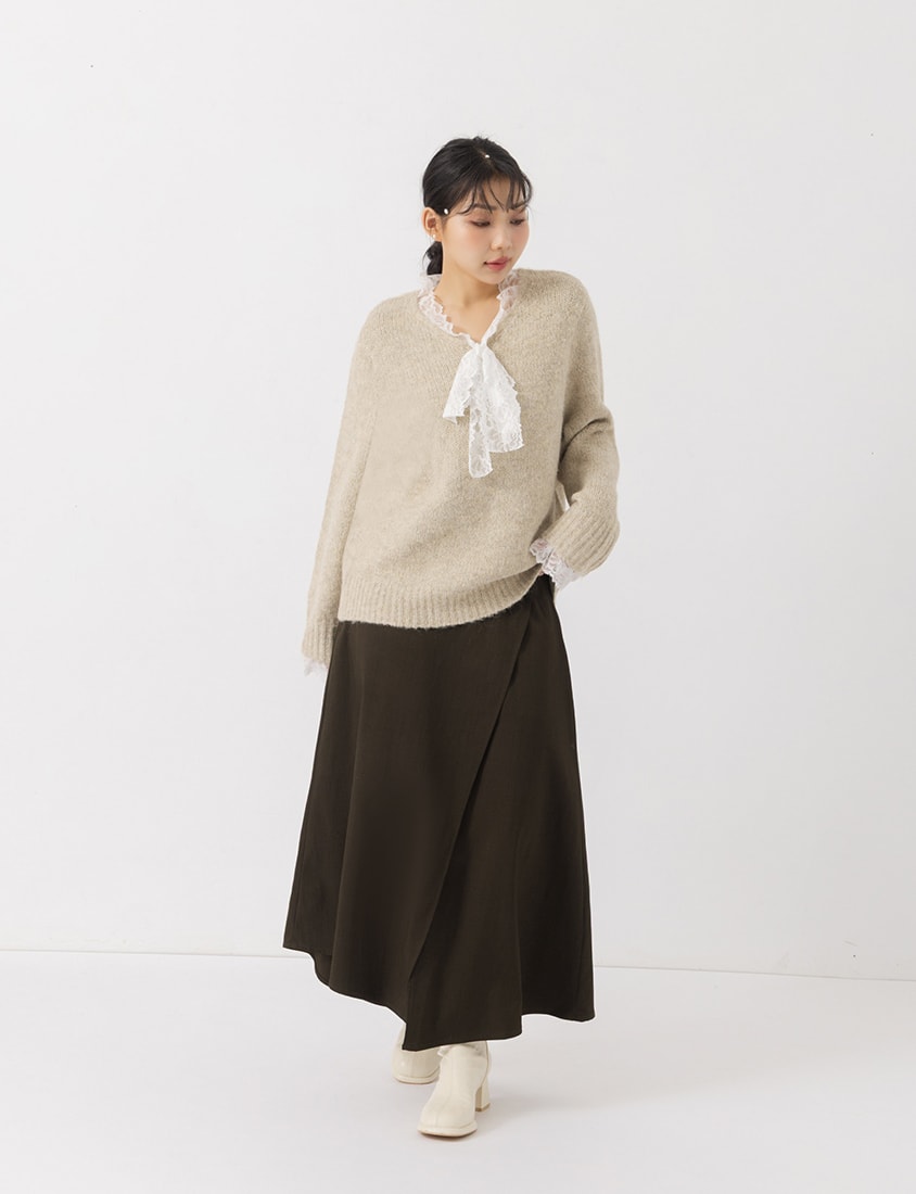 MISS. Lace Tie Longline Plus Size Knit Top