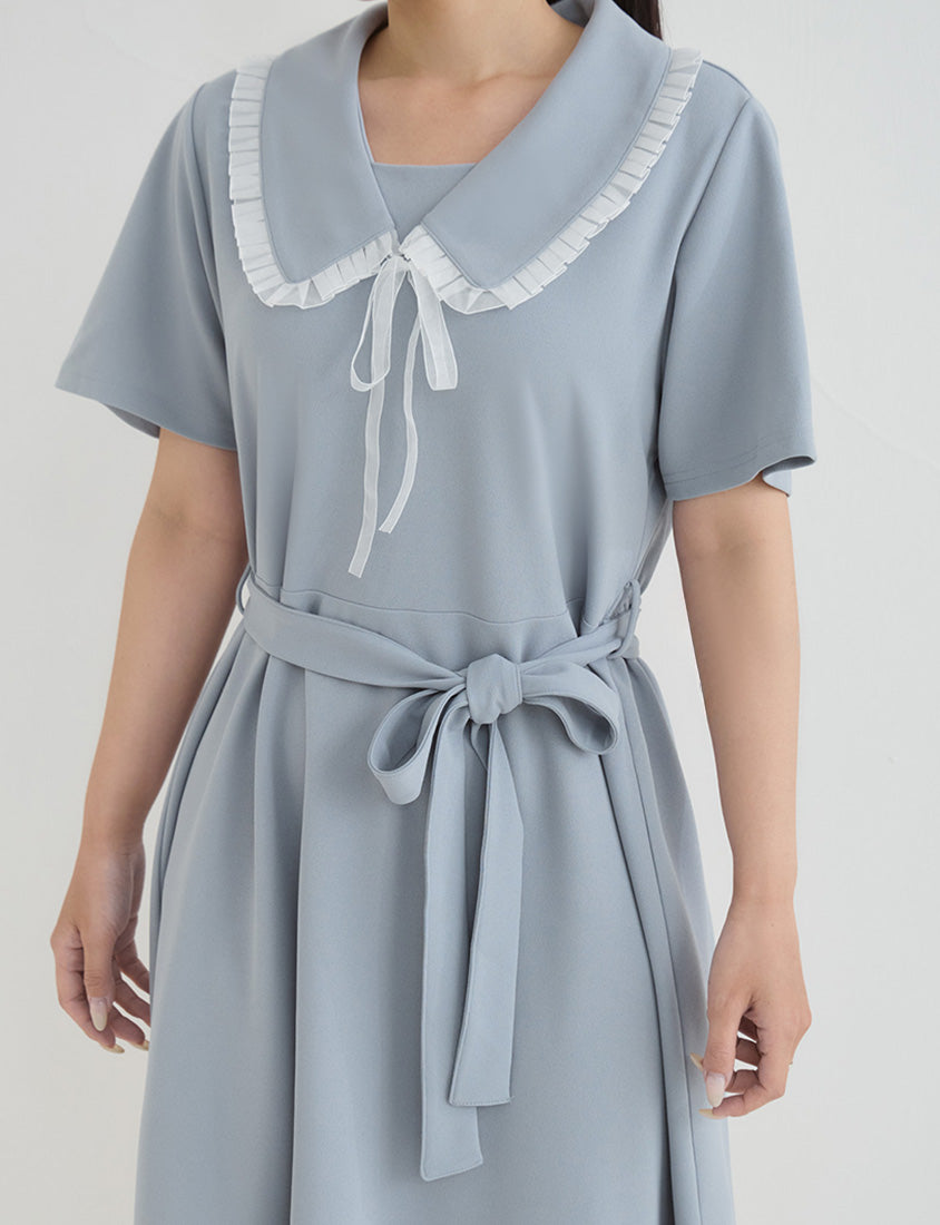 Sweet Preppy Contrast Collar Plus Size Maxi Dress