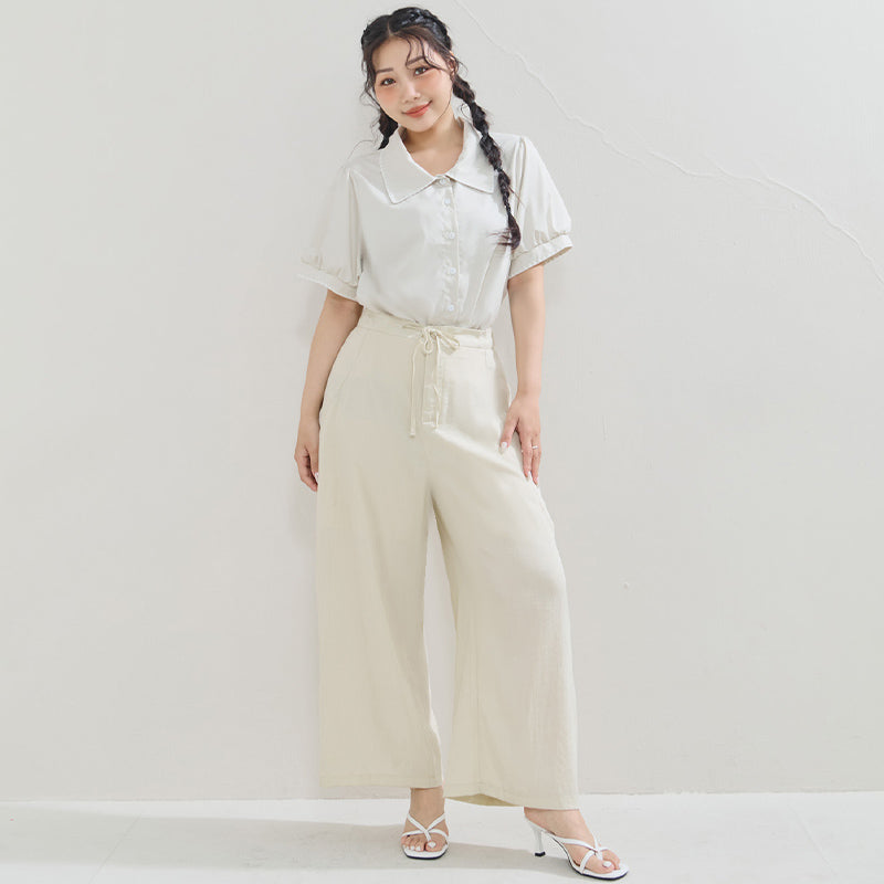 Lightweight Linen-Blend Plus Size Drawstring Pants