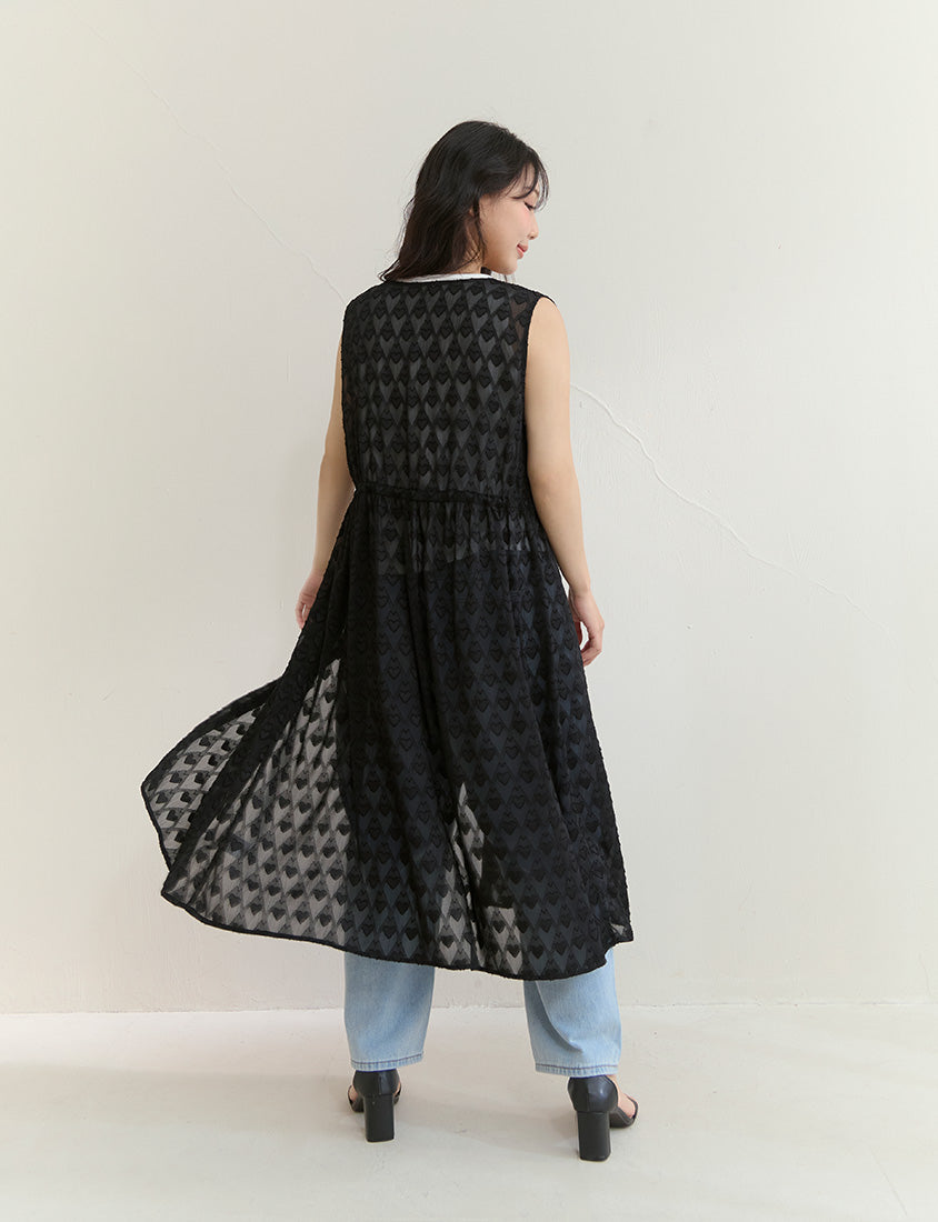 All-Over Heart Jacquard Plus Size Long Camisole Vest