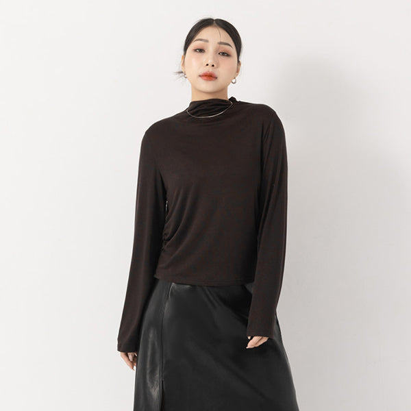 MUA! Semi Sheer TENCEL Wool Mock Neck Plus Size Long Sleeve Top