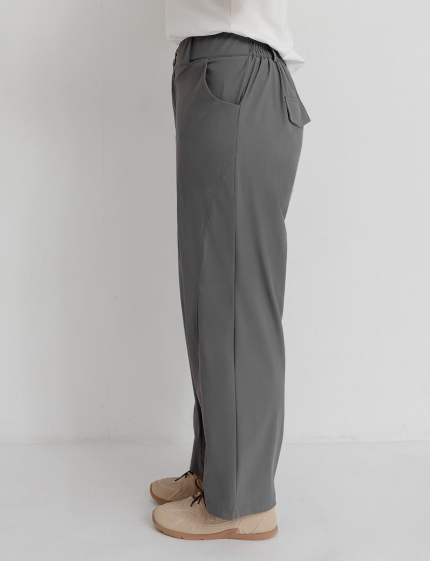 Silky Cool Elastic Back Waist Plus Size Straight Leg Pants
