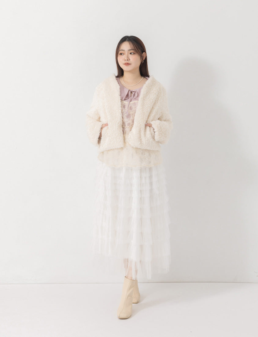 MISS. Soft Ruffle Collar Plus Size Puff Sleeve Top