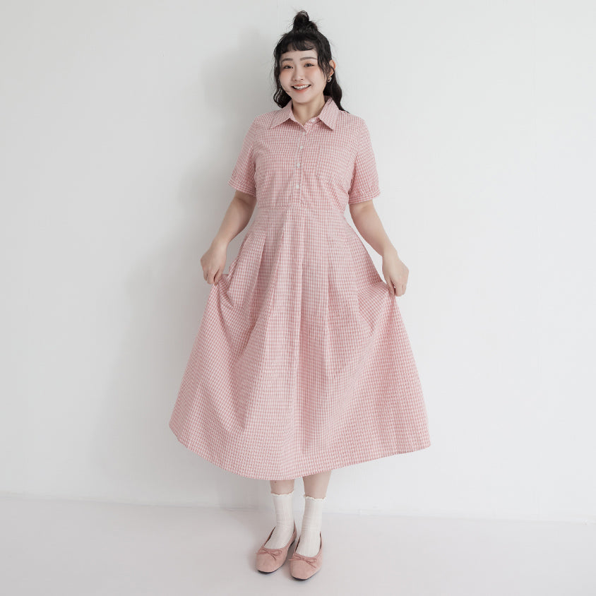 Collared Button-Up Gingham Plus Size Maxi Dress