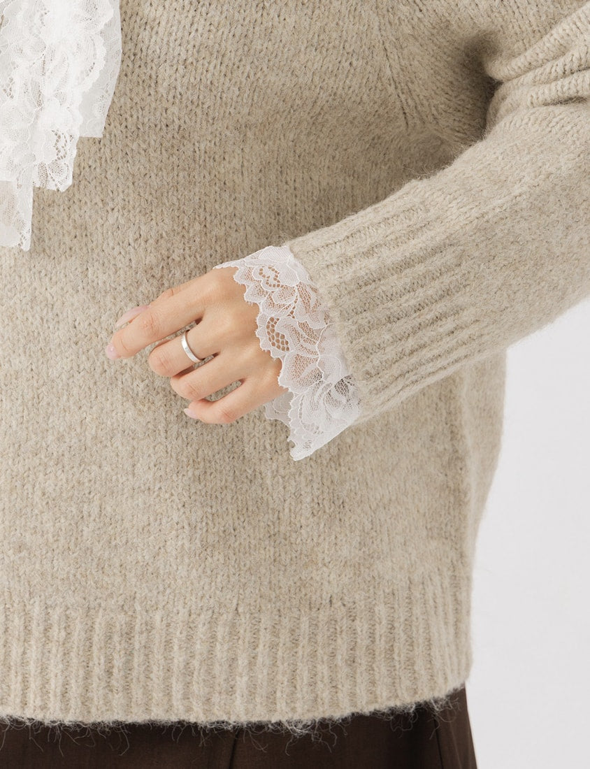 MISS. Lace Tie Longline Plus Size Knit Top