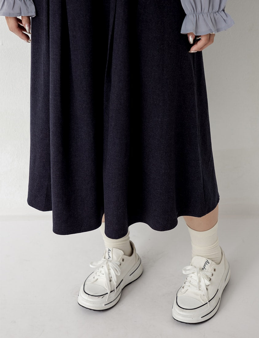 Faux Two Piece Contrast Pearl Button Plus Size Maxi Dress