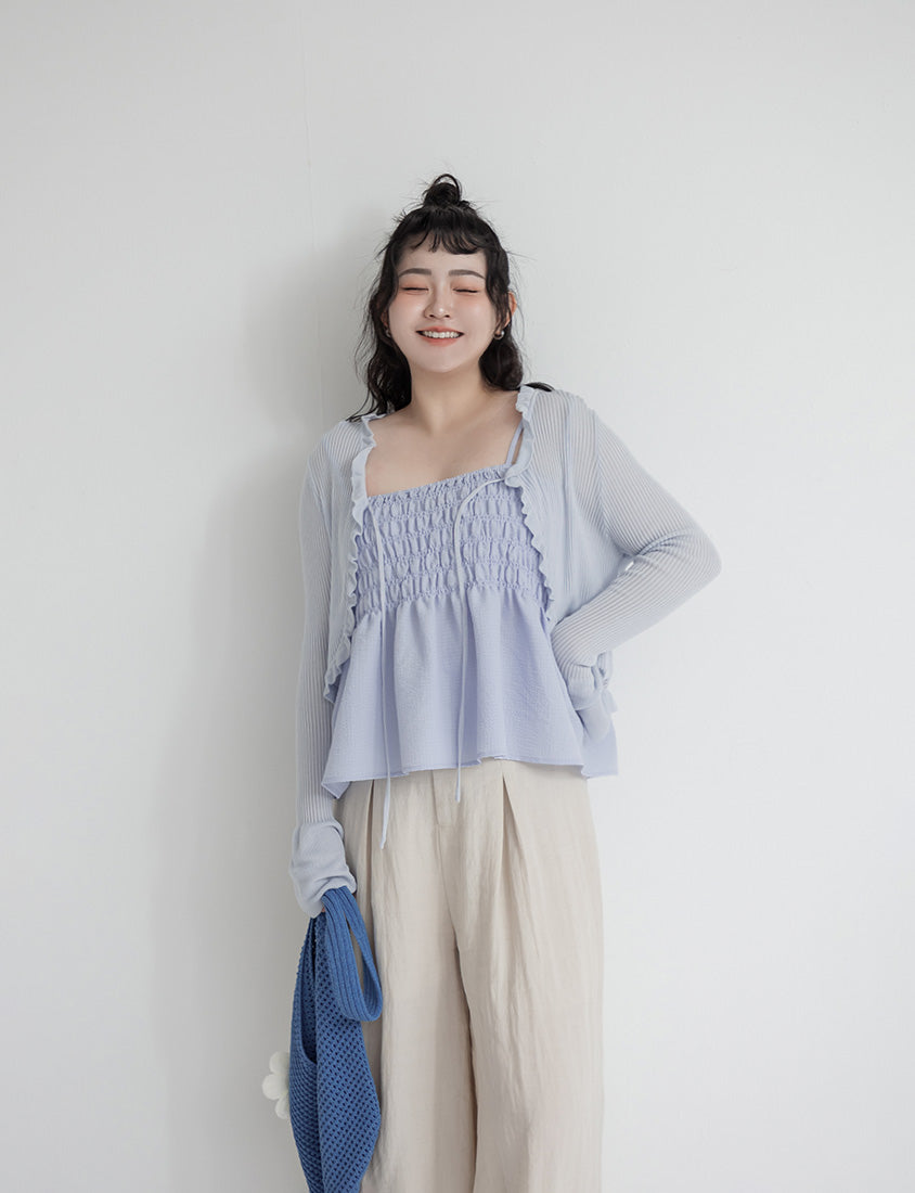 Cute Stretch Crinkled Tie Front Plus Size Layering Cami Vest