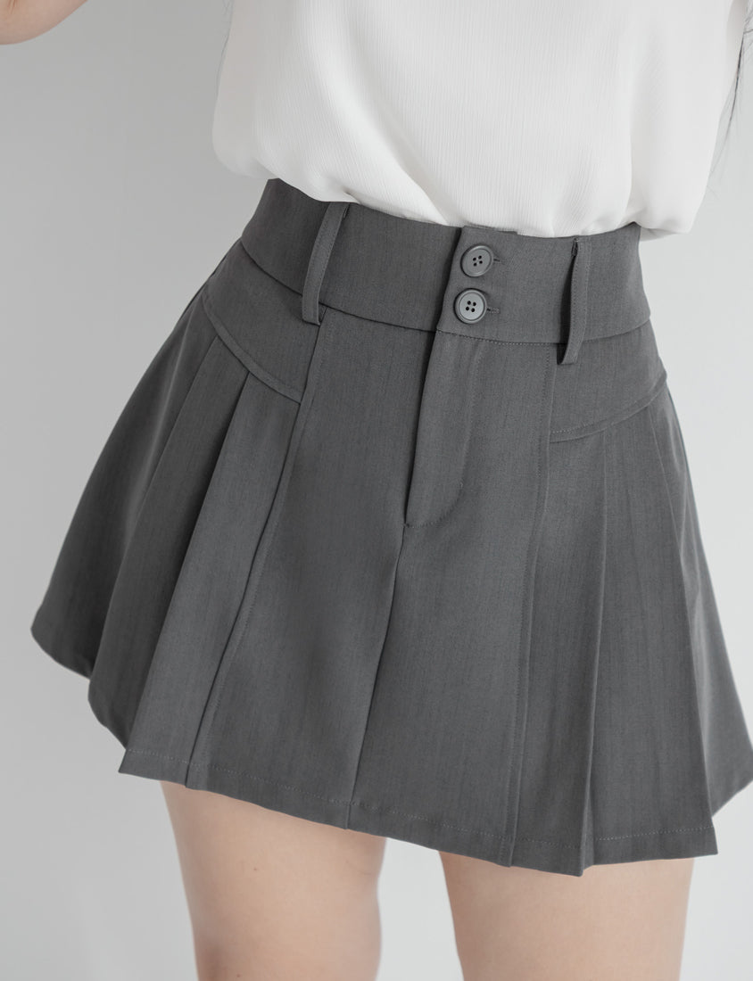 MISS. High Waist Tummy Flattering Pleated Tailored Plus Size Mini Skirt